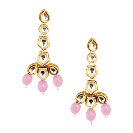 Mirror Stone & Pink Bead Cascade Earrings Pair